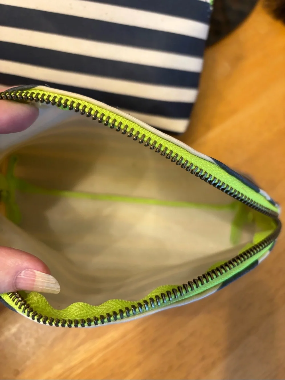 J. Crew Striped Makeup Bags with Lime Zipper